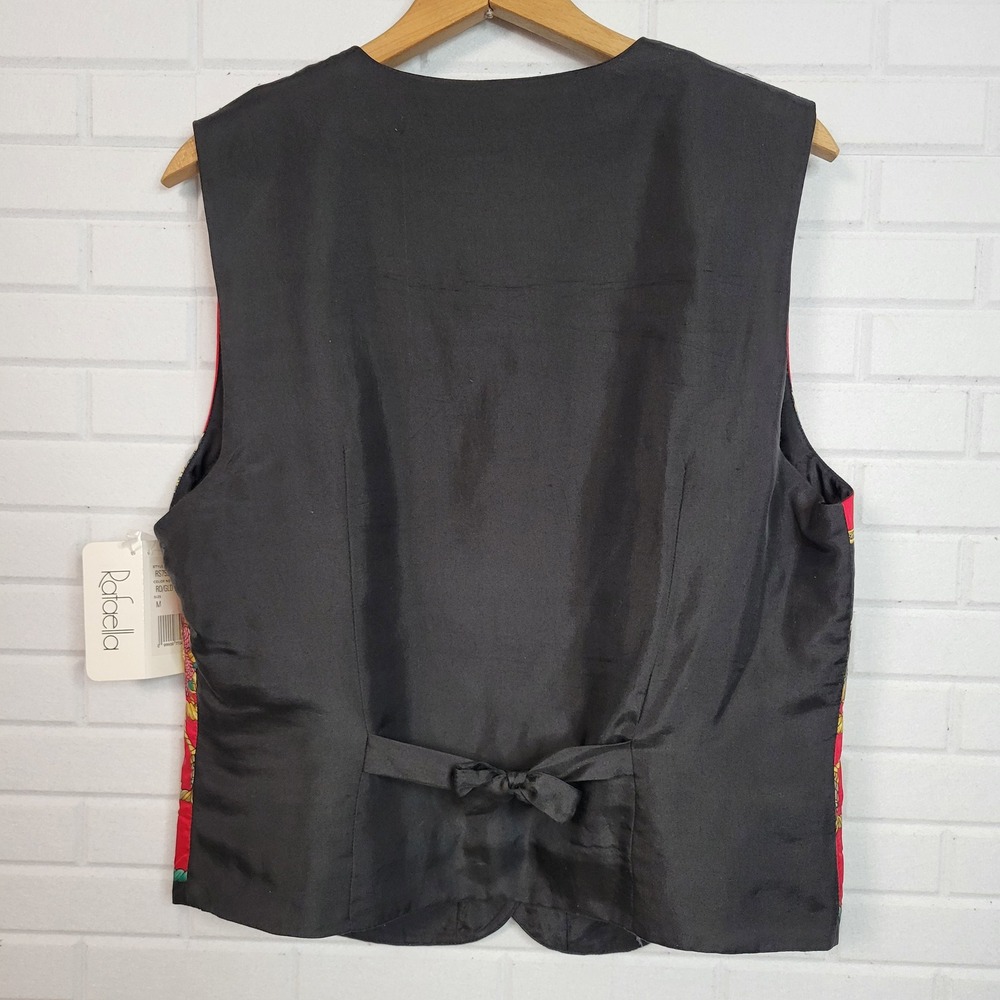 Vintage 1990s Rafaella Silk Scarf Print Vest M Red Gold Equestrian RS7559B - Picture 3 of 13